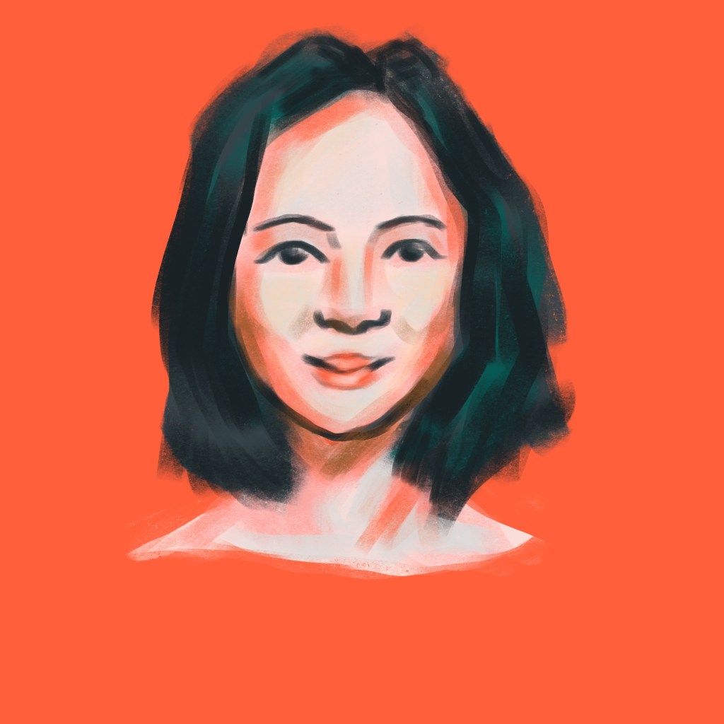 A quick portrait of an Asian woman on an orange background